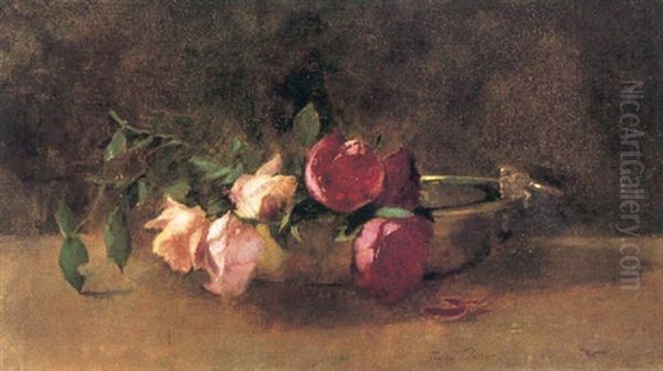 Roses In A Dish Oil Painting by Emil Carlsen