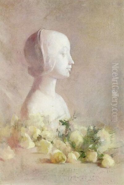 Still Life With Bust And White Roses Oil Painting by Emil Carlsen