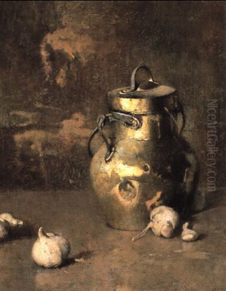 Brass Jar With Onions Oil Painting by Emil Carlsen