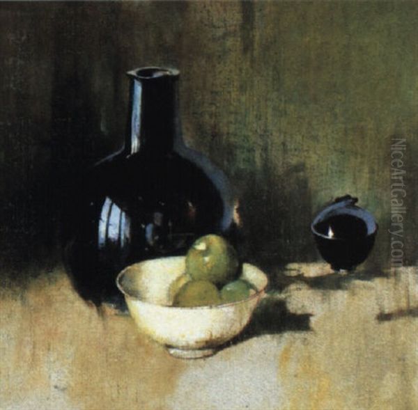 Still Life With Green Apple Oil Painting by Emil Carlsen