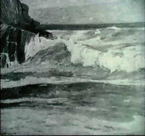 Surf Breaking On Rocks Oil Painting by Emil Carlsen