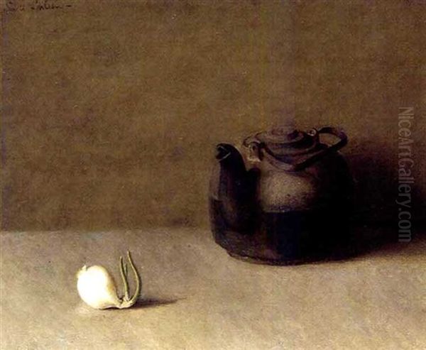 Still Life With Teapot And Onion by Emil Carlsen