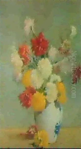 Asters In A Canton Vase Oil Painting by Emil Carlsen