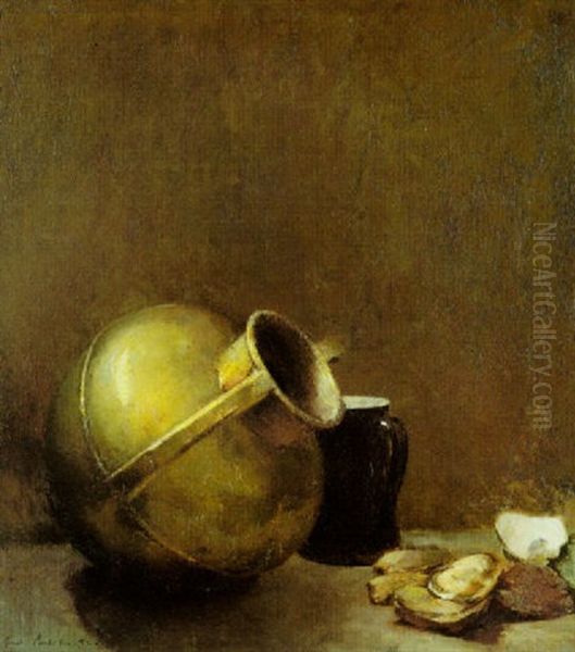 Still Life With Oysters And Brass Jug Oil Painting by Emil Carlsen