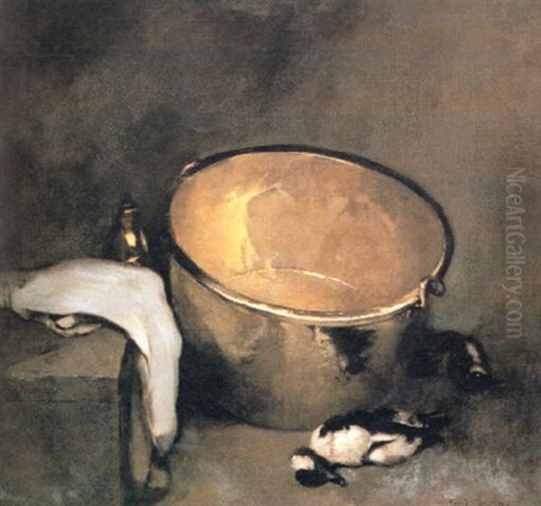 Still Life With Brass Pot Oil Painting by Emil Carlsen