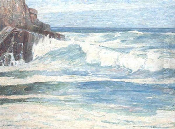 Surf Breaking On Rocks Oil Painting by Emil Carlsen