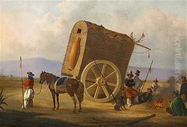 Karavane Holder Hvil Pa Den Argentinske Pampas Oil Painting by Rudolph Carlsen