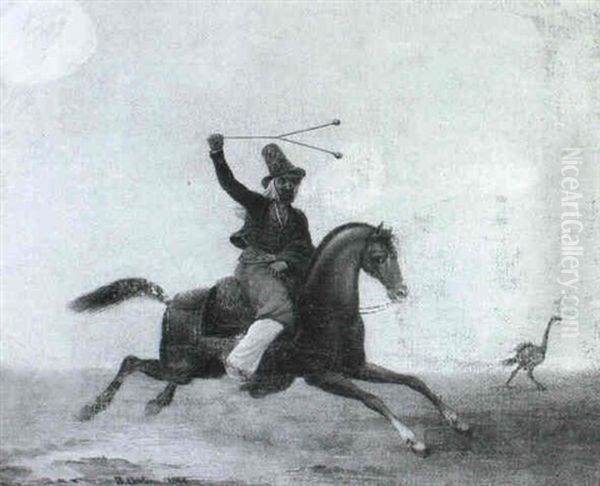 A Gaucho Hunting A Rheo On The Pampas Oil Painting by Rudolph Carlsen