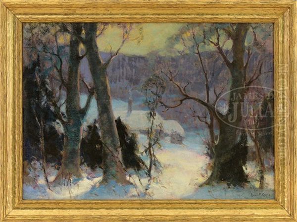 Winter Landscape With Cottage Oil Painting by John Fabian Carlson