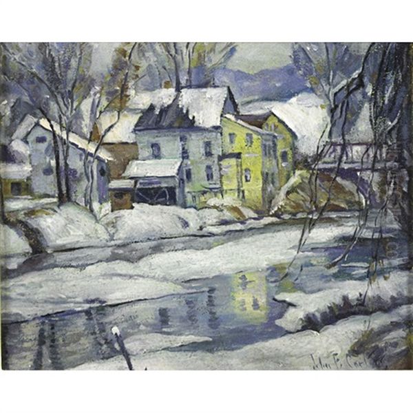 The Old Mill In Winter Oil Painting by John Fabian Carlson