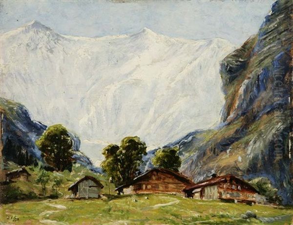 Cottages In A Mountainous Landscape Oil Painting by John Fabian Carlson