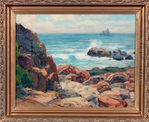 Lonely Clipper, Seascape With Boat Oil Painting by John Fabian Carlson