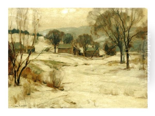 Cabins In Winter Oil Painting by John Fabian Carlson