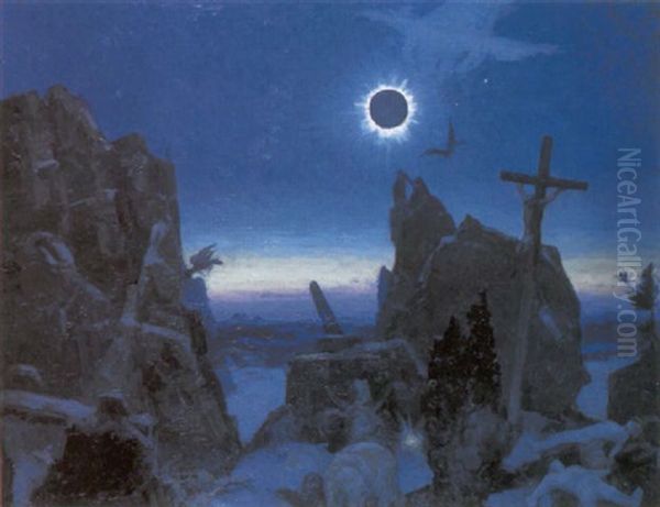 Cimmerian Shades (eclipse Of 1925) Oil Painting by John Fabian Carlson