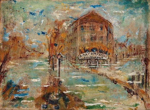 Amacampagne Restaurant, Paris Oil Painting by Mina Carlson-Bredberg