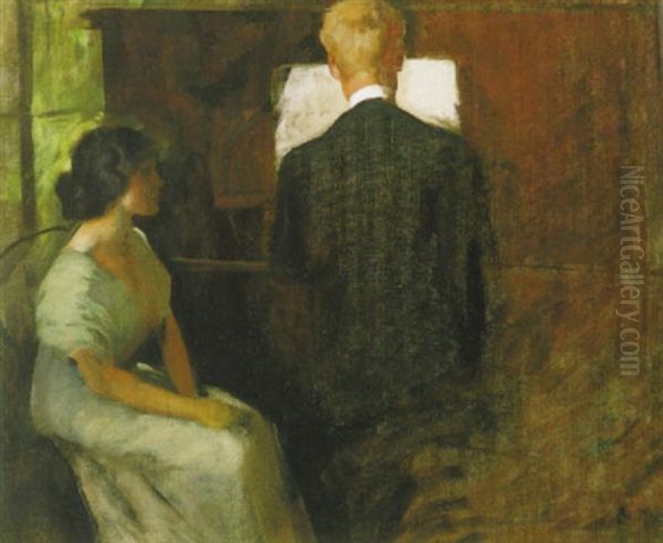 Piano Lessons Oil Painting by Florence Carlyle