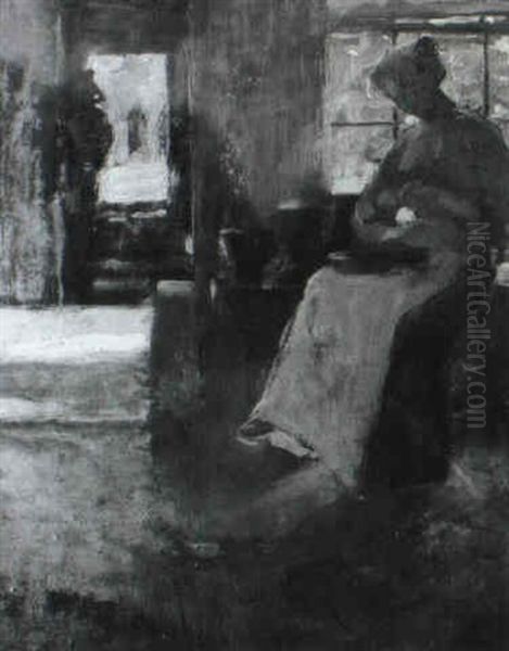 Interior With Seated Woman Oil Painting by Florence Carlyle