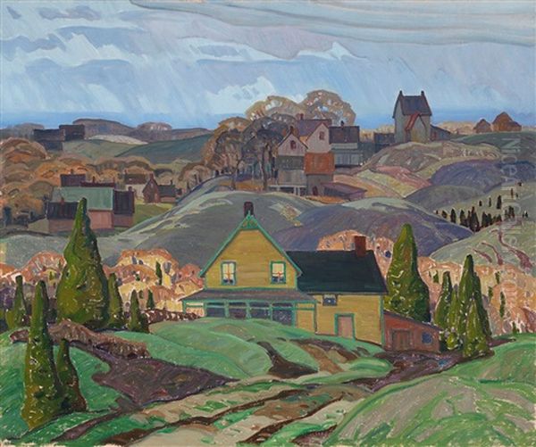 Farmhouses, Newton Robinson, Ontario Oil Painting by Franklin Carmichael