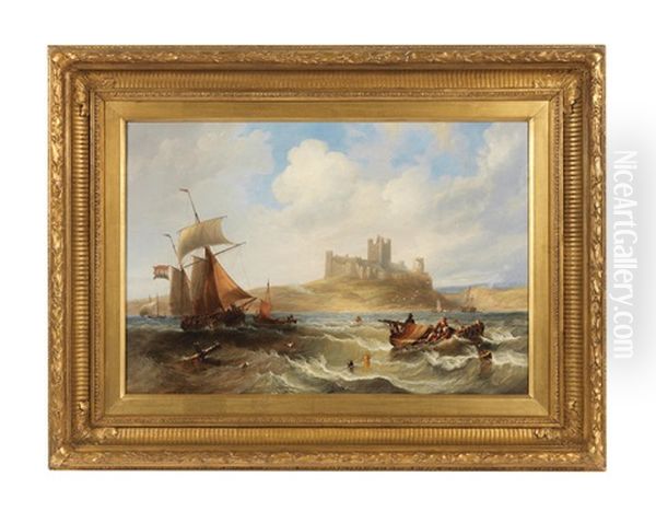 Bamburgh Castle Oil Painting by John Wilson Carmichael