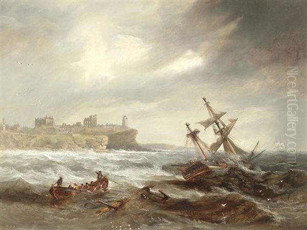 Shipping Off Tynemouth; A Ship In Distress Off Tynemouth, A Pair Each by John Wilson Carmichael