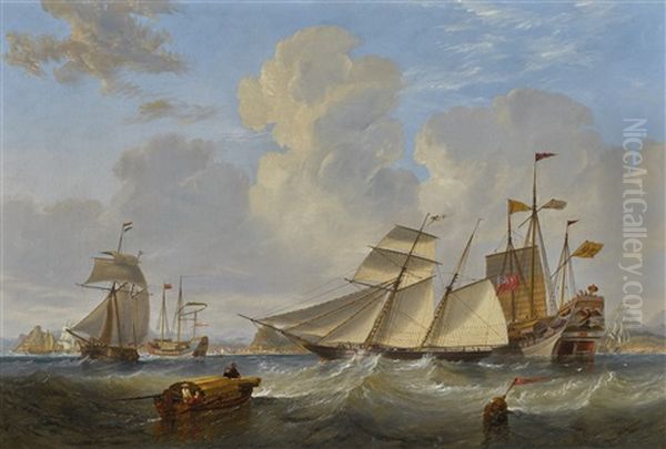 A British Opium Schooner And Other Shipping Off Hong Kong Oil Painting by John Wilson Carmichael