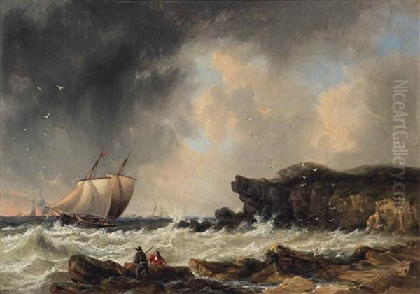 A Squall Off A Rocky Headland Oil Painting by John Wilson Carmichael