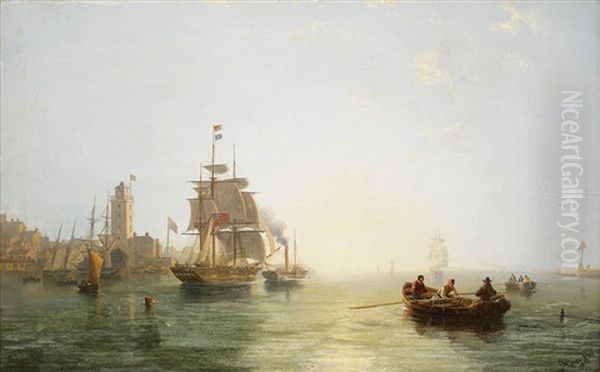 View From A Port Oil Painting by John Wilson Carmichael