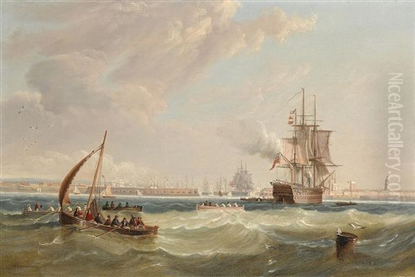 Off Portsmouth Harbor Oil Painting by John Wilson Carmichael