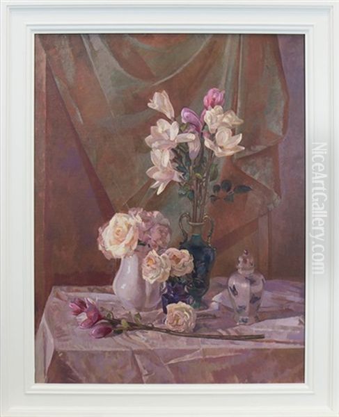 A Tabletop Still Life With Roses Oil Painting by John Wilson Carmichael