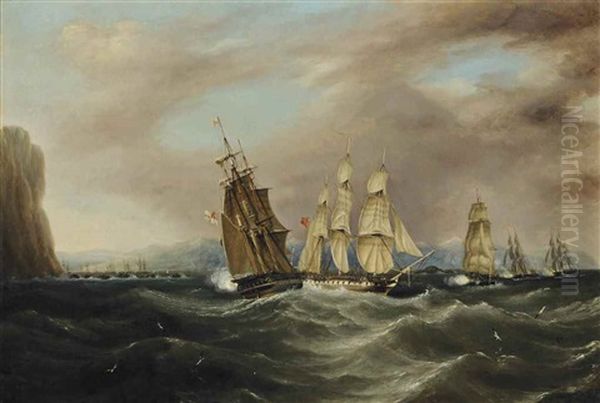 H.m.s. Isis On A Collision Course With H.m.s. Cambrian Off The Coast Of Gramvousa, Greece On 31 January 1828 Oil Painting by John Wilson Carmichael