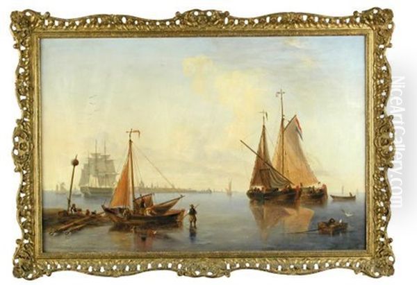 Shipping In A Calm Oil Painting by John Wilson Carmichael