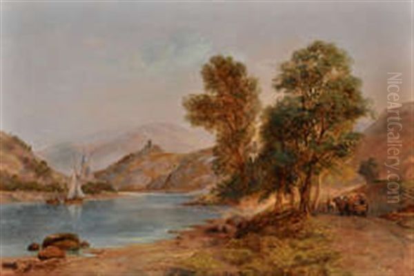 A Continental River Landscape With A Cattle In The Distance Oil Painting by John Wilson Carmichael