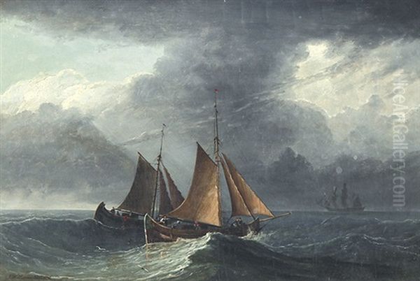 Segelschiffe Bei Unruhiger See, Im Hintergrund Ein Dreimaster Oil Painting by John Wilson Carmichael