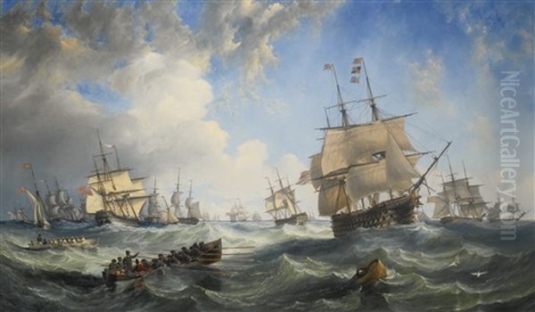 The Channel Fleet In Heavy Weather Oil Painting by John Wilson Carmichael