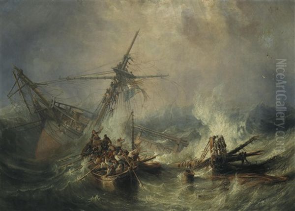 The Mary White Life Boat Rescuing The Crew Of The American Ship The Northern Belle Oil Painting by John Wilson Carmichael