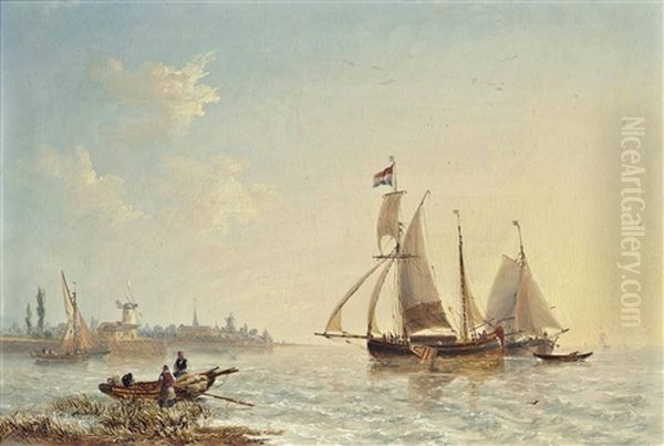 Dutch Fishing Boats In Shallow Waters Off The Low Countries Oil Painting by John Wilson Carmichael