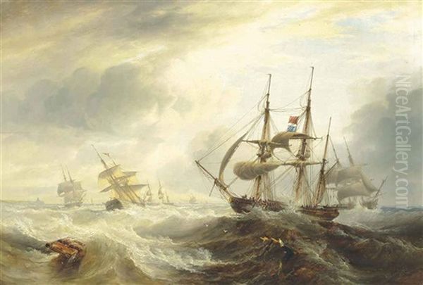 Shipping In A Stiff Breeze Off The North East Coast Oil Painting by John Wilson Carmichael