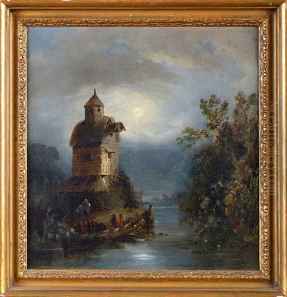 The Old Mill By Moonlight Oil Painting by John Wilson Carmichael