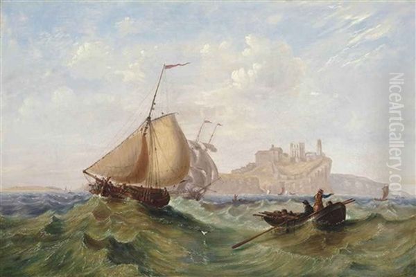 Trading Vessels And Other Shipping In A Heavy Swell Off Tynemouth Oil Painting by John Wilson Carmichael