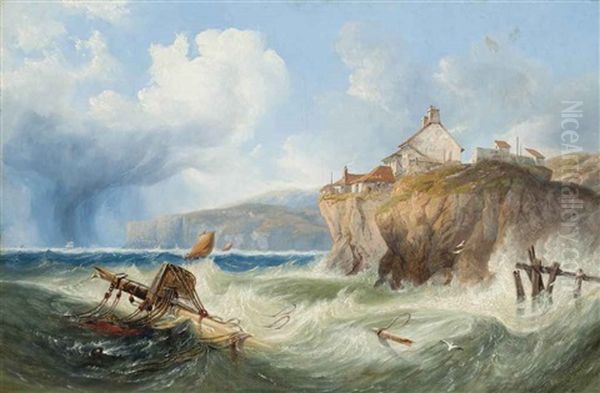 Wreckage In Robin Hood's Bay, North Yorkshire Oil Painting by John Wilson Carmichael