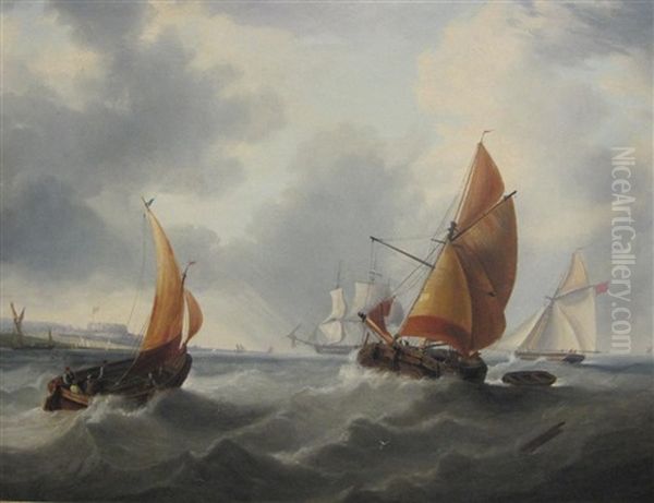 A Naval Cutter And Frigate Off A Cinque Port Oil Painting by John Wilson Carmichael