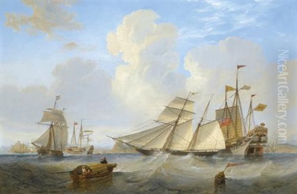 A British Opium Schooner And Other Shipping Off Hong Kong Oil Painting by John Wilson Carmichael