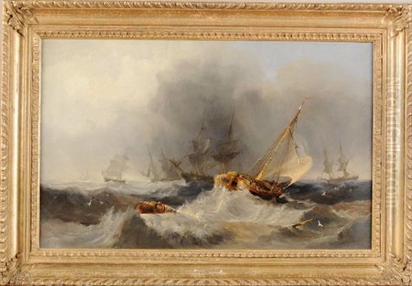 A Sailing Barge And Other Vessels On A Stormy Sea Oil Painting by John Wilson Carmichael