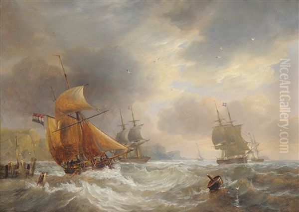 Coastal Scene With Shipping In A Swell Oil Painting by John Wilson Carmichael