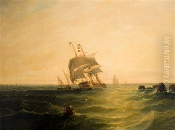 Sailing In Rough Waters Oil Painting by John Wilson Carmichael