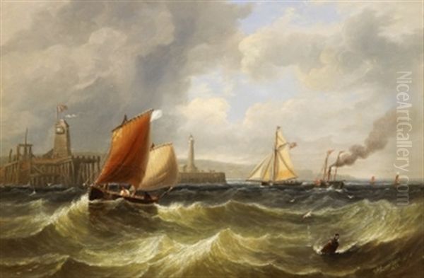 Segelfartyg Utanfor Sunderlands Pir Oil Painting by John Wilson Carmichael