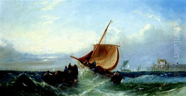 Fishing Boats Off Calais Harbour by John Wilson Carmichael