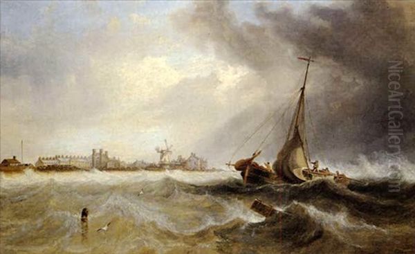 Shipping Off A Coast In Choppy Seas Oil Painting by John Wilson Carmichael