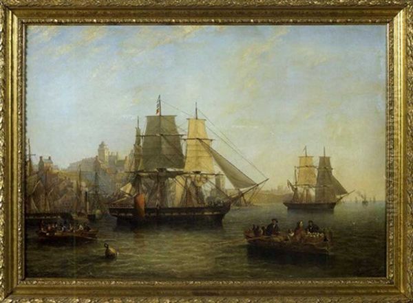 Shipping, Whitby Harbor Oil Painting by John Wilson Carmichael