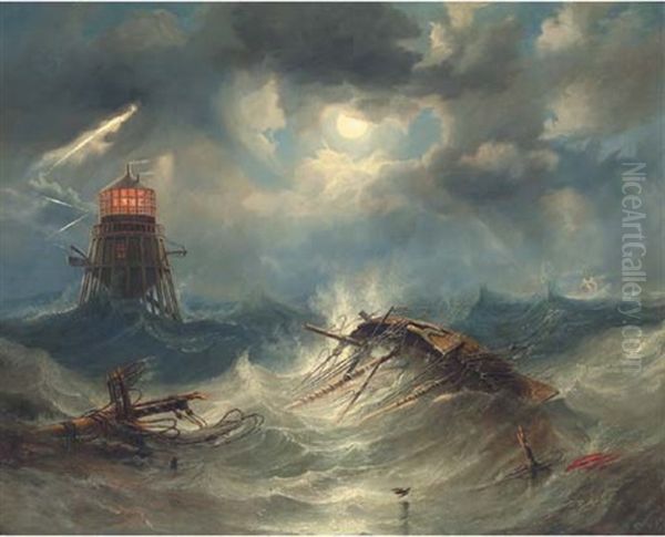 The Irwin Lighthouse Oil Painting by John Wilson Carmichael